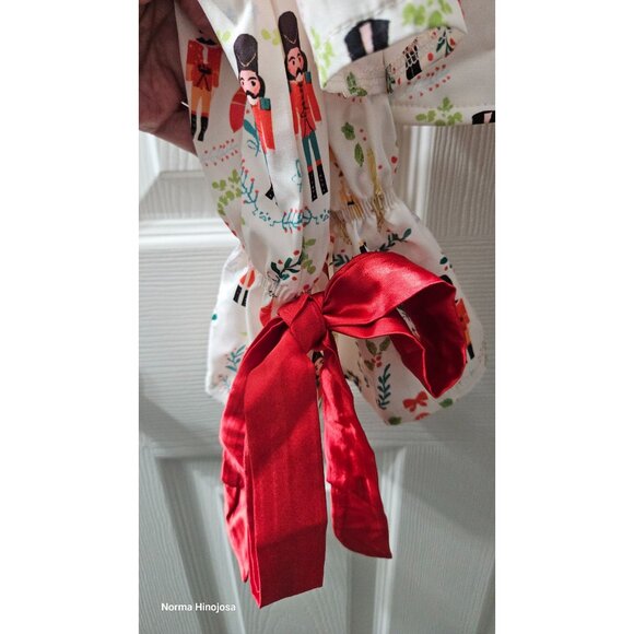 Nutcracker Soldier Print Pajama Top With Red Ribbon Cuffs & Pocket Button-Up Sty - Picture 2 of 7